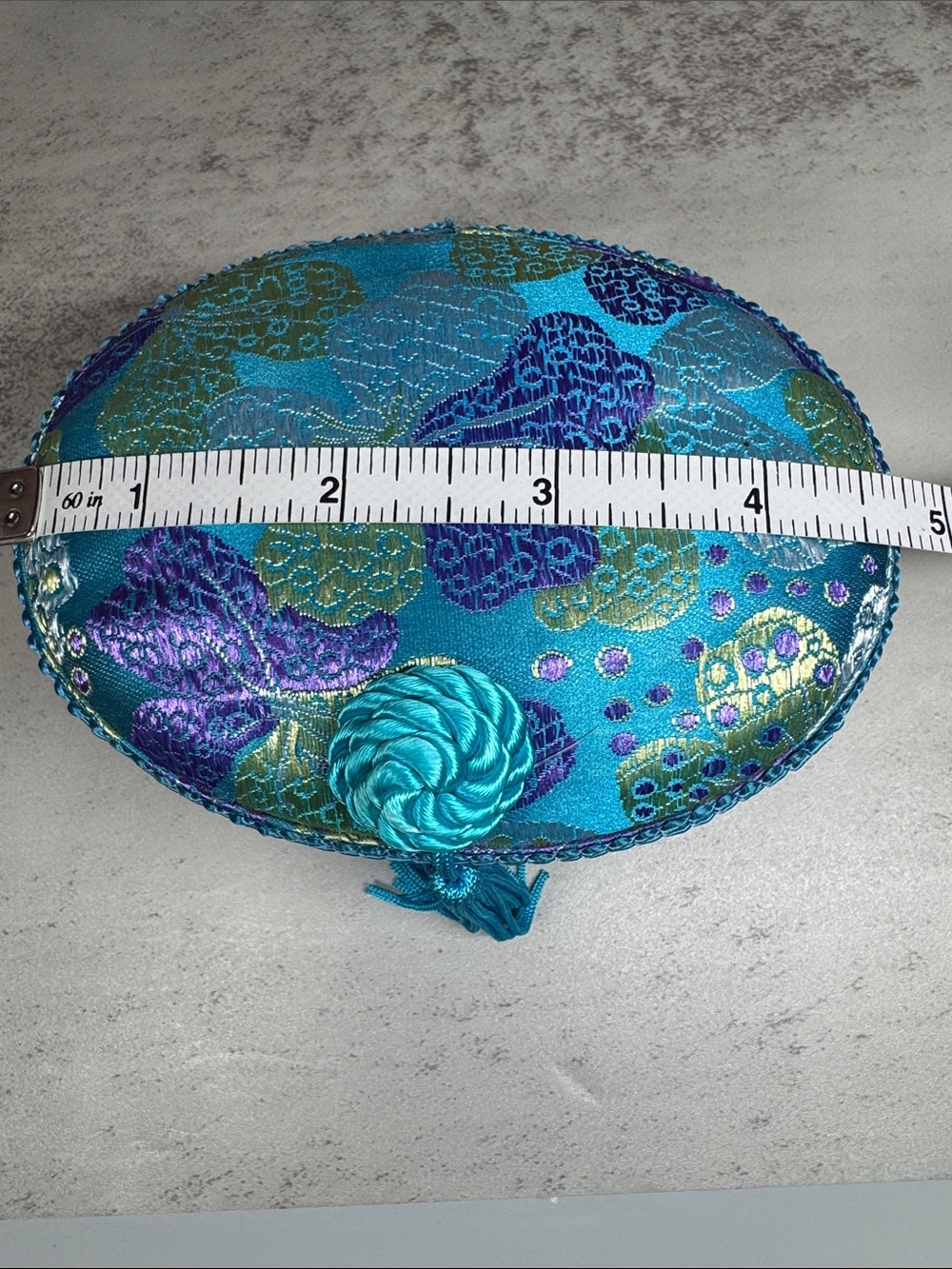 Turquoise Brocade Tassel Trinket Box - Picture 4 of 7